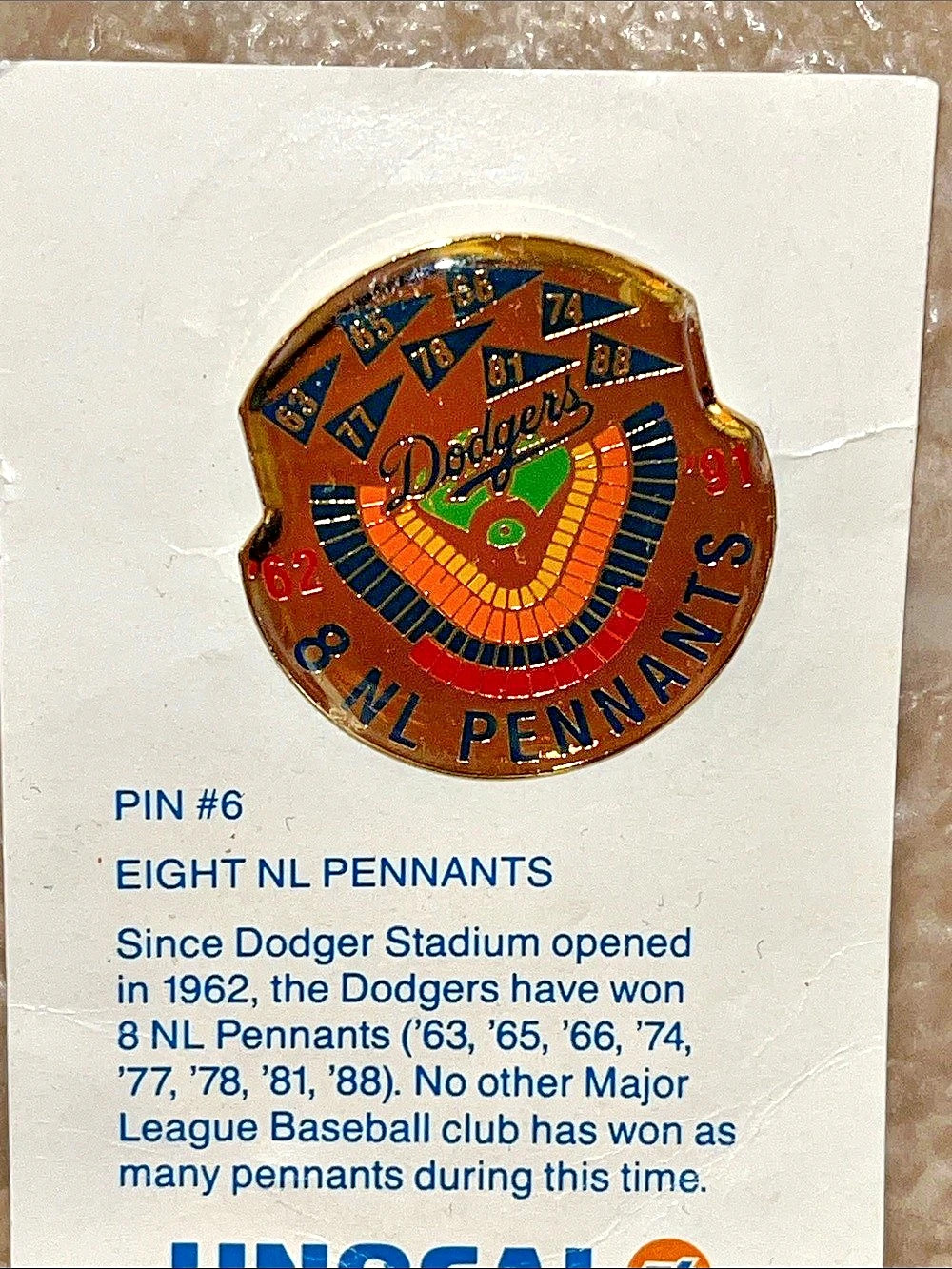 UNICAL Pin #6 Eight NL Pennants Dodgers Pennant Brooch Pin